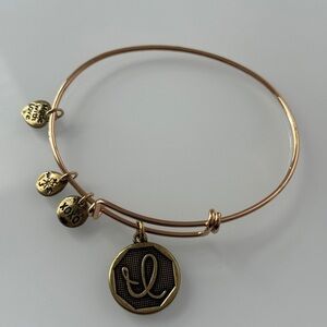 Gold-Tone Expandable Charm Bracelet – Script “L” Initial, Alex & Ani Style